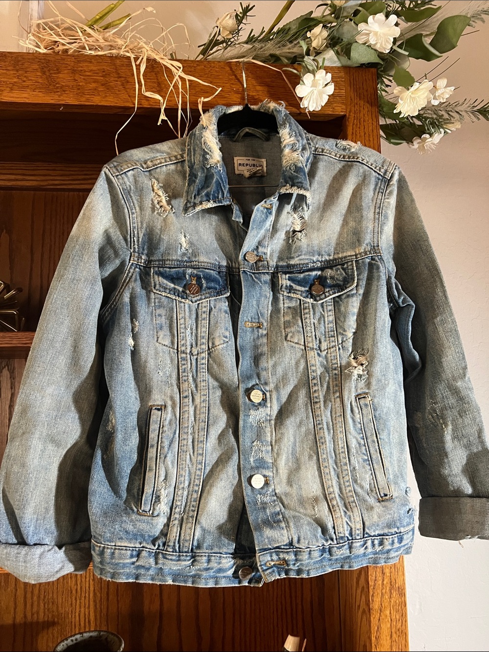 For The Republic Light Blue Distressed Denim Jacket